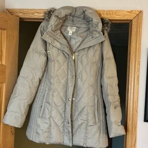 Quilted Hooded Winter Coat - Taupe